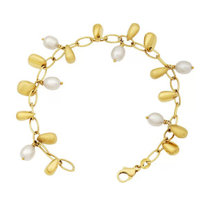 14 Karat Yellow Gold Freshwater Pearl Charm Bracelet