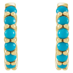 14 Karat Yellow Gold Turquoise Hoop Earrings, Front View