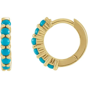 14 Karat Yellow Gold Turquoise Hoop Earrings Side View