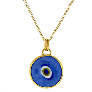 14 Karat Yellow Gold Blue Evil Eye Pendant