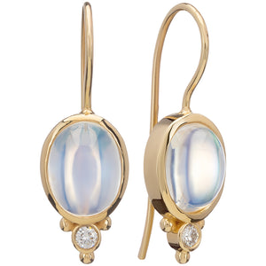 18 Karat Yellow Gold Moonstone and Diamond Drop Earrings