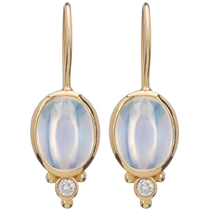 18 Karat Yellow Gold Moonstone and Diamond Drop Earrings