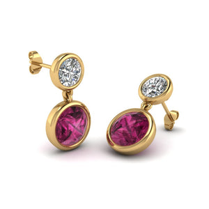 18 Karat Yellow Gold Pink Sapphire and Diamond Drop Earrings