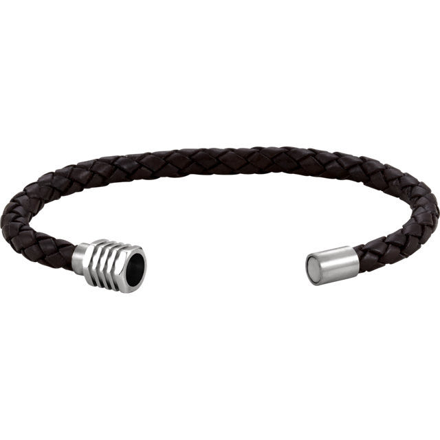 Zales Men's Brown Leather Bracelet with Magnetic Stainless Steel Clasp - 8.5